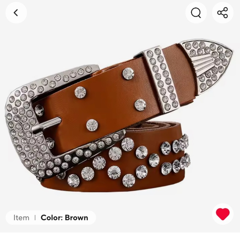 Western Brown Rhinestone Studded Belt. Genuine leather.
